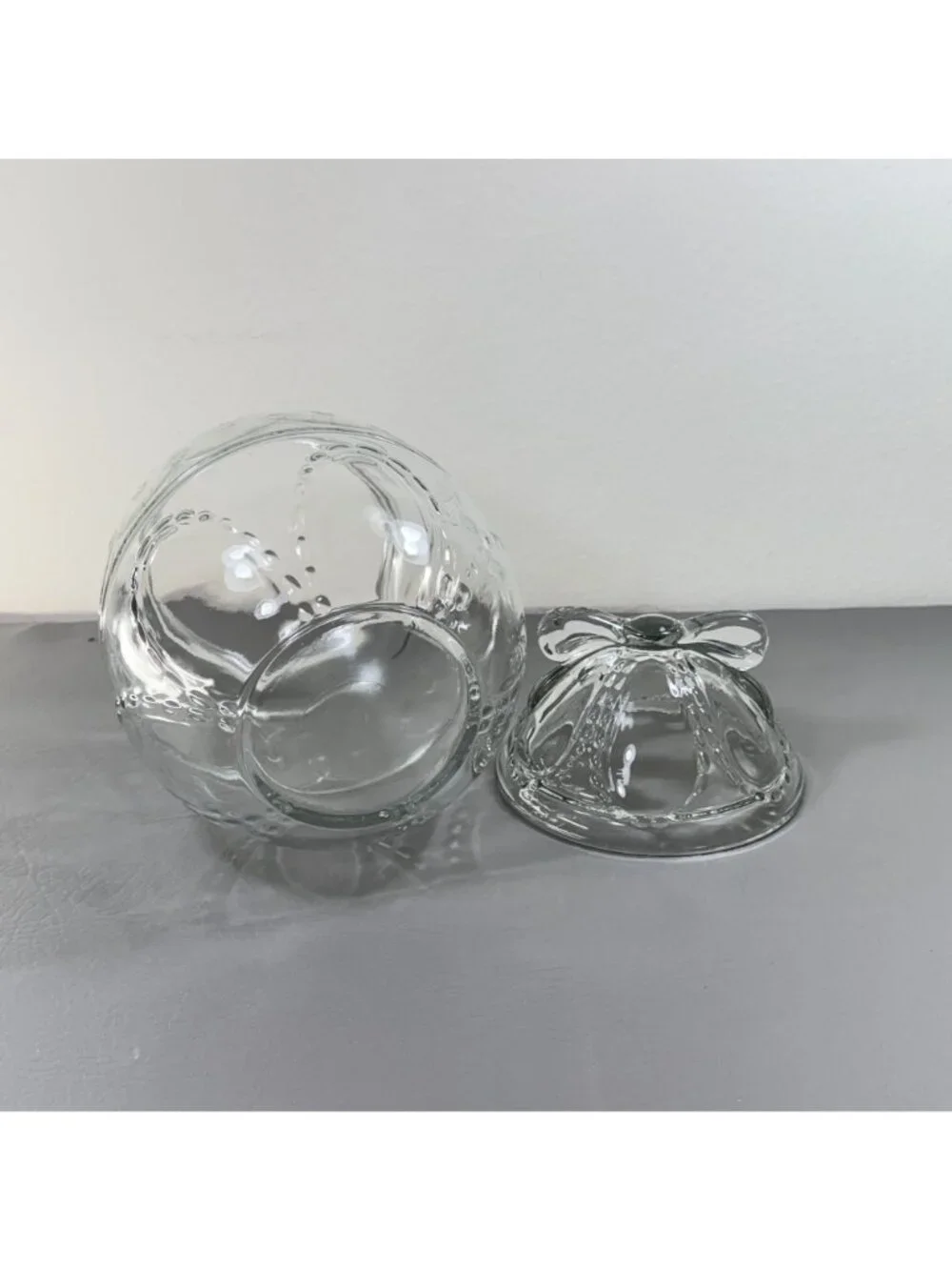Vintage Clear Glass Easter Egg Candy Jar Container with Bow Lid 8
